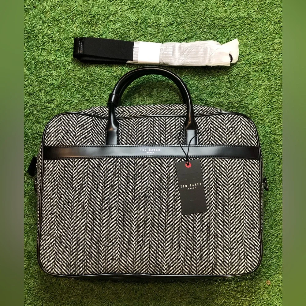 Ted Baker Andreaz Herringbone Document Bag - Black - NWT